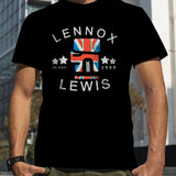 T-shirt Lennox Lewis noir : gant de boxe aux couleurs de l'Union Jack, LENNOX et LEWIS en arc, LAS VEGAS 1999