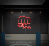 Néon MMA poing LED rouge accroché au mur