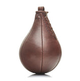 Poire de vitesse boxe en cuir véritable brun patiné, laçage et boucle de suspension cuir
