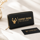 Grand portefeuille boxe zippé noir, marque Esprit Boxe et mention FOR THE GLORY en doré