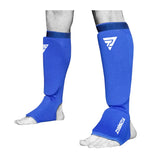 Protège-tibia chaussette bleu, manchon et chausson de pied