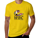 T-shirt de boxe WBC jaune, logo au bras ganté et ruban de drapeaux