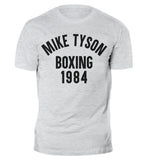 T-shirt Mike Tyson Boxing 1984 gris chiné, marquage noir en capitales condensées