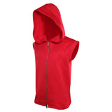 Veste sans manches rouge Creed 3 vue de côté, capuche relevée