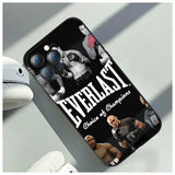 Coque Everlast iPhone, montage photo noir et blanc de boxeurs, lettrage Everlast et signature Choice of Champions