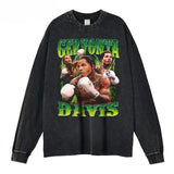 T-shirt manches longues Gervonta Davis délavé, collage vert, gants blancs
