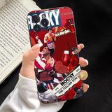 Coque iPhone Rocky Balboa, collage rouge et bleu façon affiche avec bandeau THE ITALIAN STALLION 1976-2016