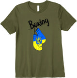 T-shirt boxe vert militaire, gants suspendus au drapeau ukrainien avec trident et lettrage Boxing