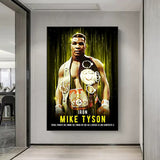 Tableau palmares Mike Tyson, portrait avec ceintures sur rayons dores