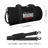Sac de sport boxe, schéma coté 45 cm de long sur 23 cm de diamètre et bandoulière 66 à 124 cm