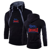 Sweat à capuche Lonsdale demi-zip noir, logo bleu et rouge, logo au lion sur la poitrine