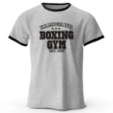 T-shirt ringer Kamogawa Boxing Gym gris chiné et noir, lettrage collège noir