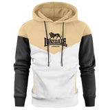 Sweat à capuche Lonsdale bicolore beige, blanc et gris foncé, logo au lion sur la poitrine