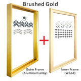 Cadre aluminium pour toile, huit finitions brossees et aspect bois, pieces du kit