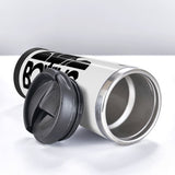 Mug isotherme boxe ouvert : paroi intérieure en acier inoxydable et couvercle à clapet pivotant
