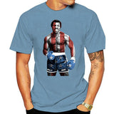 T-shirt Apollo Creed bleu gris, visuel drapeau américain en pied