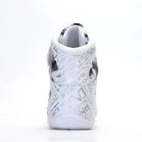 Chaussure de boxe blanche à imprimé marbré, vue arrière