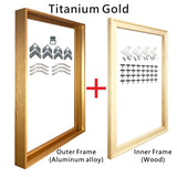 Cadre aluminium pour toile, huit finitions brossees et aspect bois, montage du cadre