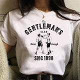 T-shirt boxe femme blanc, motif n°5 gravure The Gentleman's Club, boxe à mains nues 1898