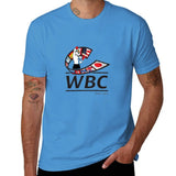 T-shirt de boxe WBC bleu moyen, logo au bras ganté et ruban de drapeaux