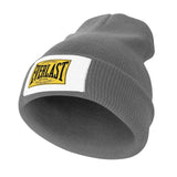 Bonnet Everlast gris tricot à revers avec étiquette au logo jaune