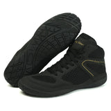 Chaussures de boxe basses noires, semelle noire à chevrons