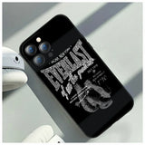 Coque Everlast iPhone, lettrage craquelé, mention I am the greatest et citation signée Muhammad Ali à côté d'une paire de gants