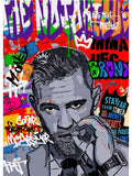 Tableau Conor McGregor cigare aux levres sur mur de graffitis colores, affiche dans un salon