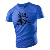 T-shirt boxeur bleu, scène de combat sur le ring dessinée en noir