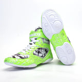 Chaussures de boxe vert fluo à imprimé marbré, semelle blanche