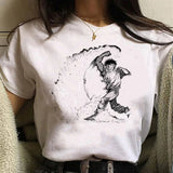 T-shirt boxe femme blanc, motif n°7 illustration manga d'un boxeur en pleine frappe