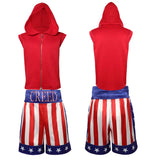 Tenue de boxe Creed 3 : veste sans manches rouge à capuche et short brodé CREED