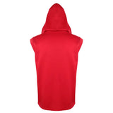 Veste sans manches rouge Creed 3 vue de dos, capuche relevée