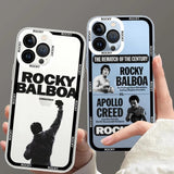 Coques iPhone au style Rocky Balboa, deux visuels côte à côte, contour lettré ROCKY en répétition