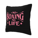 Housse de coussin No Boxing No Life rose et noire, vue de détail du tissu