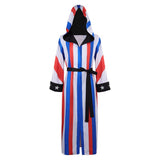 Peignoir de boxe Creed rayé, capuche doublée noire et ceinture nouée