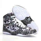 Chaussures de boxe à imprimé marbré noir et blanc, semelle blanche