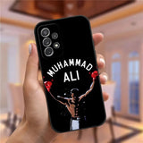 Coque Samsung Galaxy S Mohamed Ali, MUHAMMAD ALI en capitales blanches au-dessus du boxeur de dos, bras levés et gants rouges