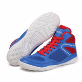 Chaussures de boxe bleu roi et rouge, semelle blanche