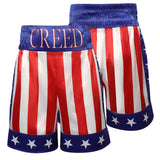 Short de boxe Creed 3 rayé, ceinture bleu marine brodée CREED en fil doré