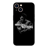 Coque Samsung Galaxy S Mohamed Ali, silhouette en garde composée de mots et formule IMPOSSIBLE IS NOTHING en blanc