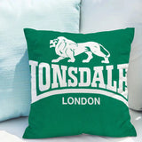 Housse de coussin Lonsdale vert émeraude, lion et lettrage LONSDALE LONDON blancs