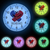 Horloge murale boxe à cadran blanc, gants croisés et lettrage BOXING, rétroéclairage LED