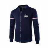 Veste Lonsdale molleton bleu marine, col bomber et zip intégral