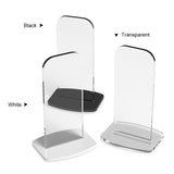 Les trois couleurs de socle du présentoir : noir, blanc et transparent