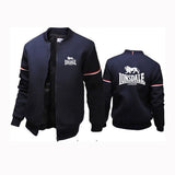 Veste Lonsdale bleu marine vue de face et de dos, grand logo dorsal