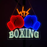 Néon boxe gants rouge et bleu avec lettrage BOXING, suspendu