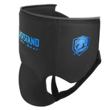 Ceinture abdominale de boxe avec coquille intégrée, coloris bleu, sangle d'entrejambe
