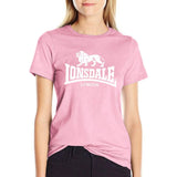 T-shirt Lonsdale femme coloris rose, logo lion blanc