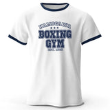 T-shirt ringer Kamogawa Boxing Gym blanc et bleu marine, col et bords de manches contrastés